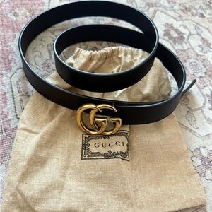 Gucci Black Belt with Gold GG Buckle